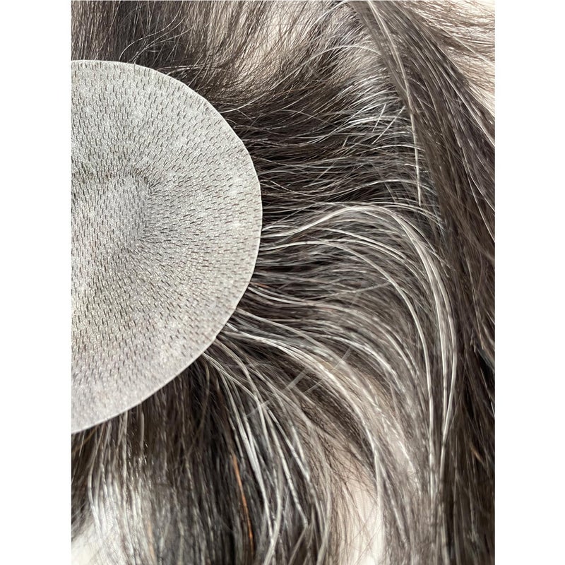 Voloria Bald Spot Hair Patch Toupee for Men 3.15x3.15inches Full PU Skin Base Cover-up Human Hair Topper Replacement Systems Hairpiece (1B Black Mixed 20% Grey Color) - Image 3